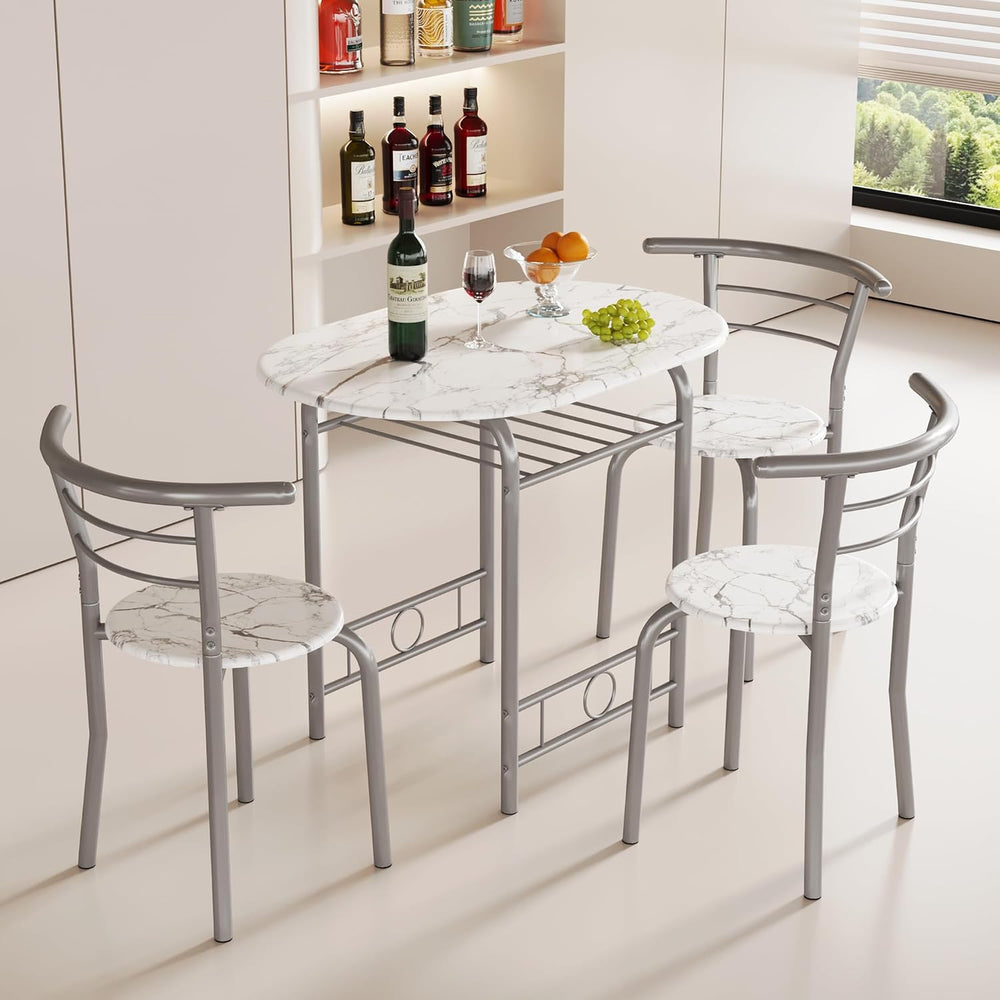JUMMICO 3-Piece Wooden Round Table & Chair Set (White/Silver)