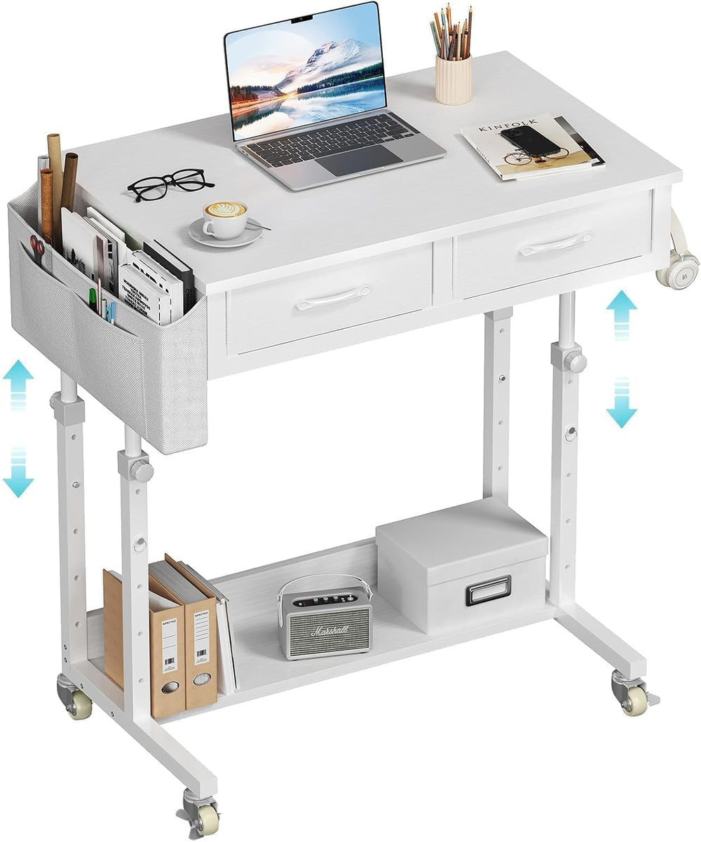 WINAZ Small Rolling Standing Desk with Drawers & Storage, 32 Inch Height ...