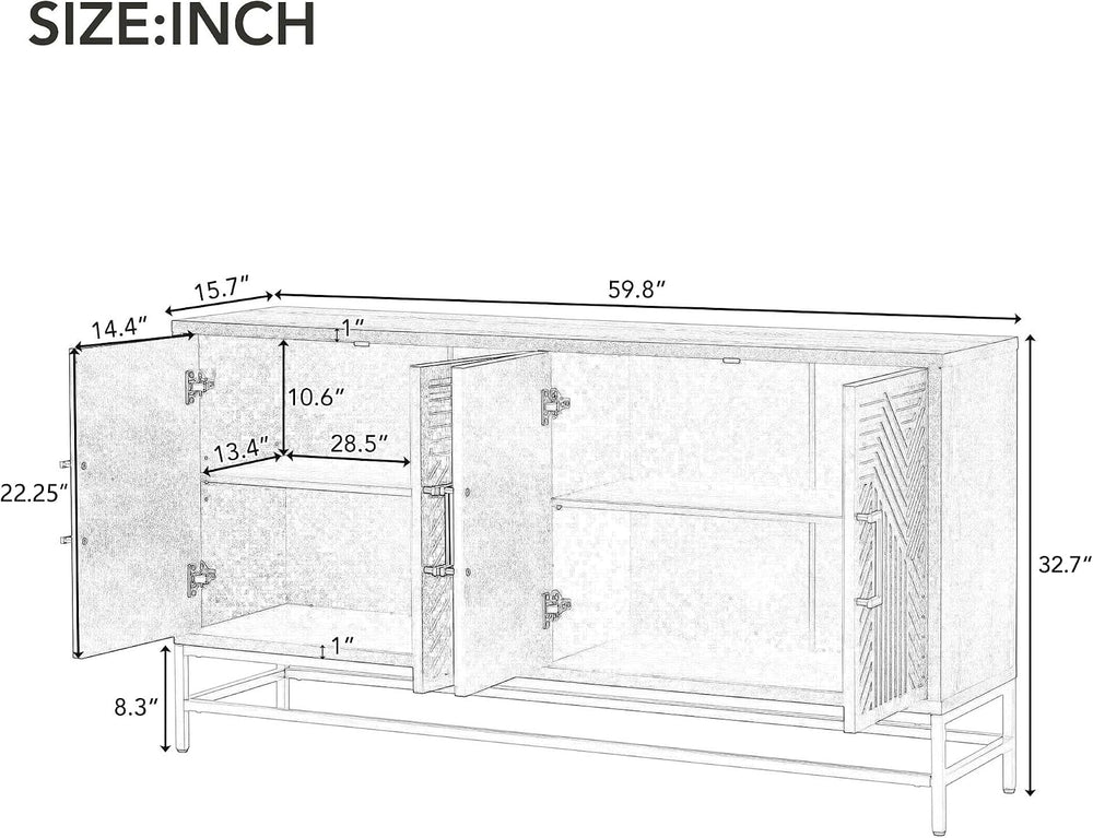 Sideboard Buffet Cabinet with Storage, Modern Storage Cabinet with Adjustable...