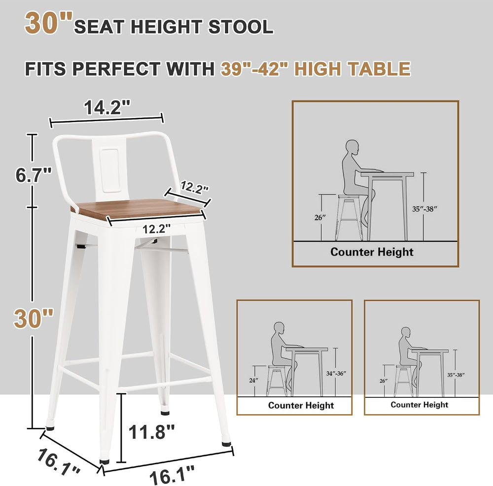 Swivel Bar Stools Set of 4 , 30” Bar Height Industrial Barstools White