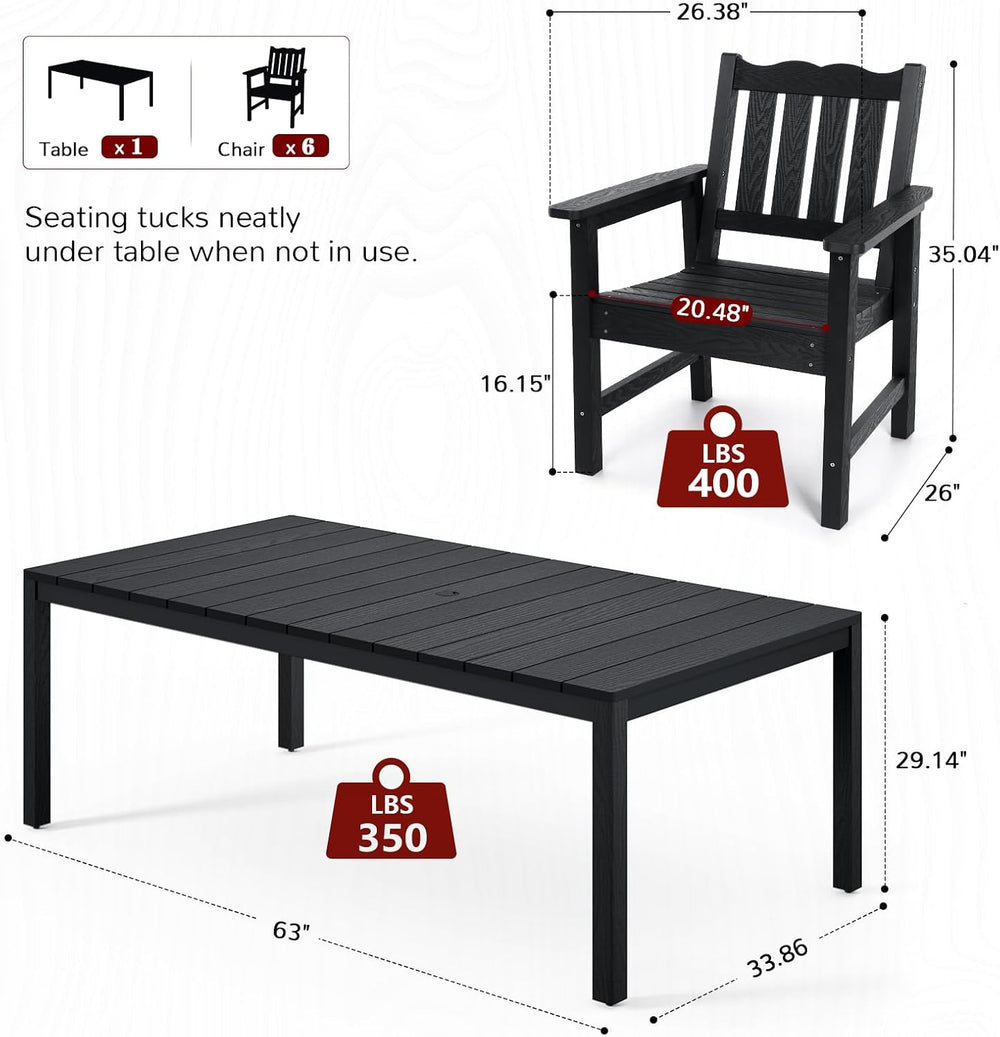Stoog 7 Pieces Patio Dining Sets, All-Weather HIPS Material & Aluminum Fr...