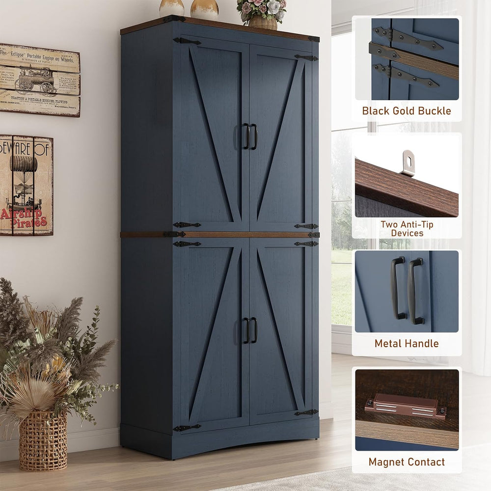 Hlivelood 71" Tall Kitchen Pantry,Farmhouse Storage Cabinet with Adjusta...