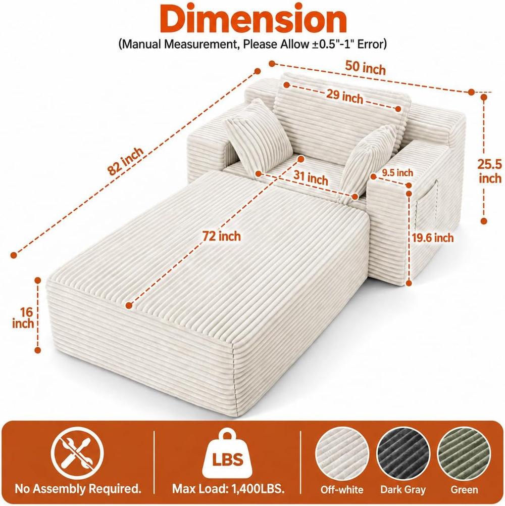 Oversized Chaise Lounge Chair Indoor, 82 inch Boneless Chair