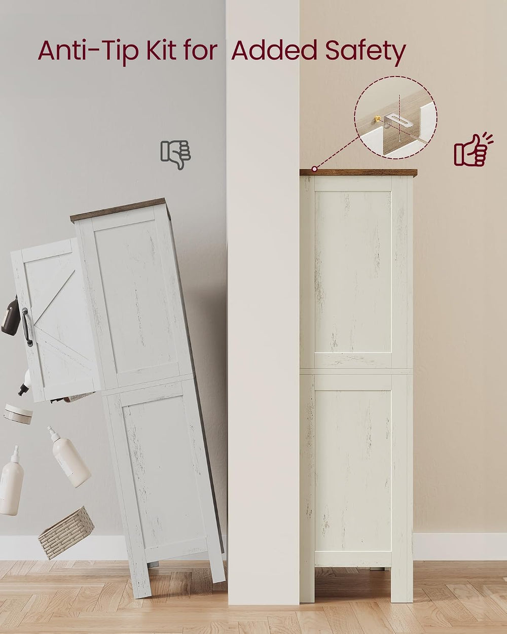 VASAGLE Farmhouse Storage Cabinet with 4 Barn Doors, Adjustable Shelves