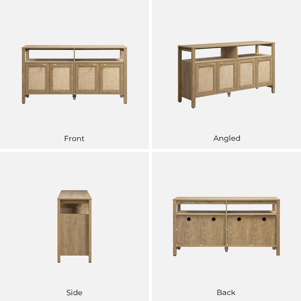 SICOTAS Rattan TV Stand Entertainment Center Storage Cabinet with 4 Doors