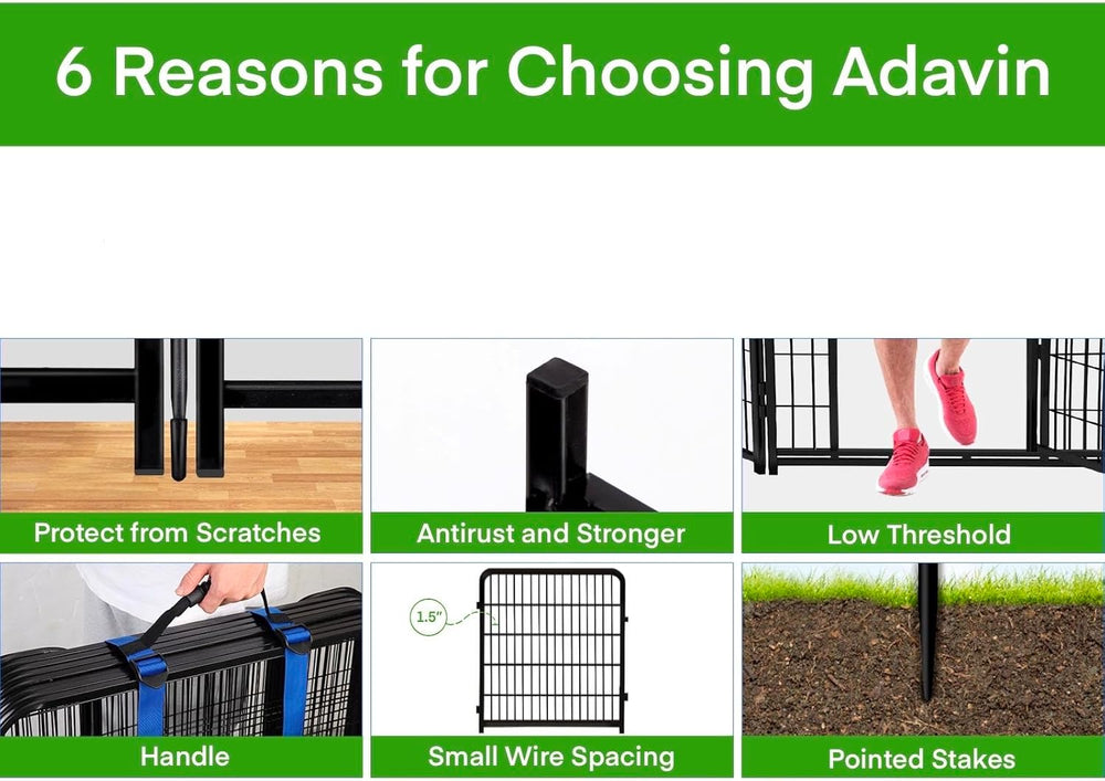 ADAVIN Garden Fencing 36 Inch High, Low Threshold Door, 4 Panels 8.9Ft