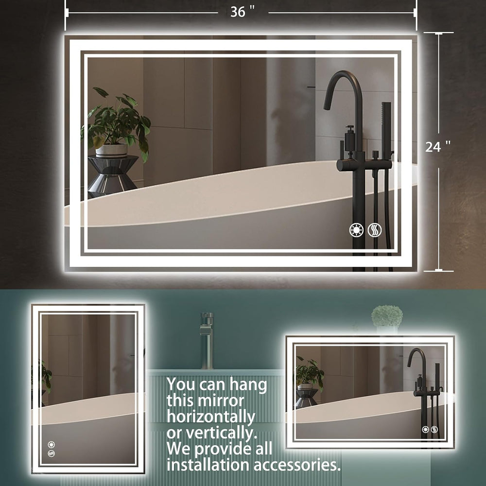 COLMERD 24 x 36'' LED Mirror for Bathroom, 3 Colors Dimmable, Anti-Fog