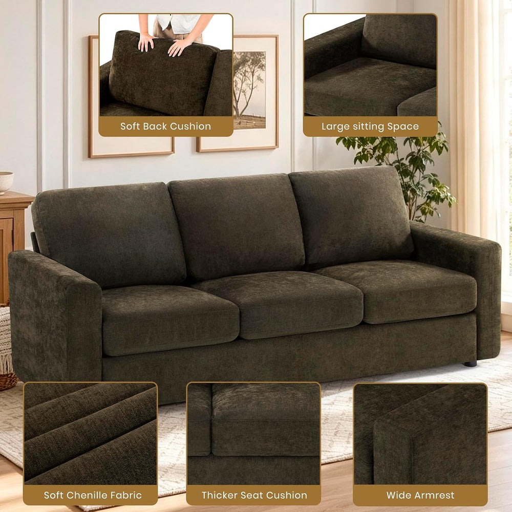 2 Pieces Chenille Sofa Sets w/Comfortable Back Cushions, Brown