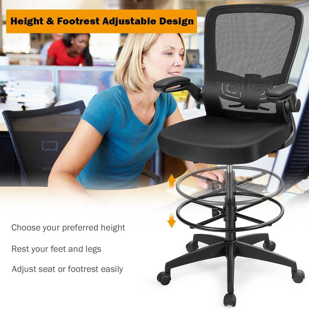 GIANTEX Drafting Chair Set of 3, Tall Office Chair for Standing Desk, Black