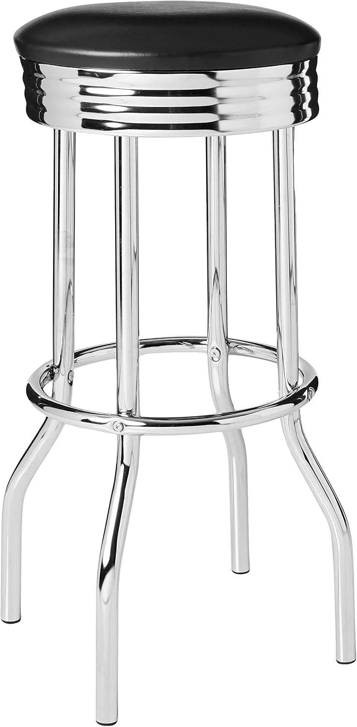 Crown Mark 3905Set Retro 3pc Bar Set w/ 2 stools Black and Chrome