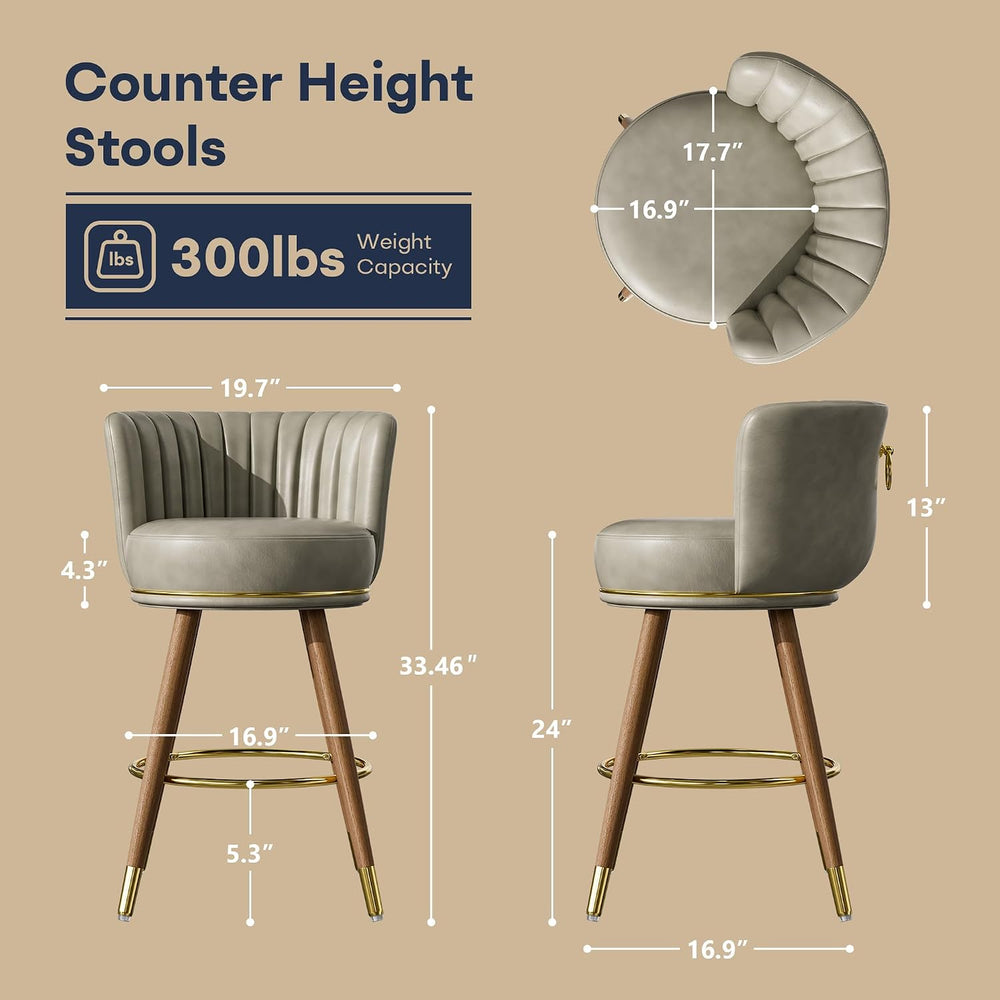 SeekFancy 24 Inch Gray Leather Swivel Counter Bar Stools Set of 4