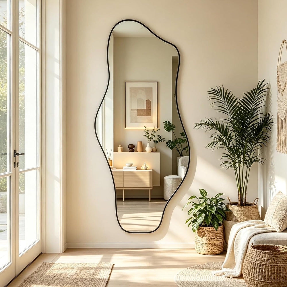 63"x30" Large Irregular Wall Mirror, Abstract Frameless Mirror