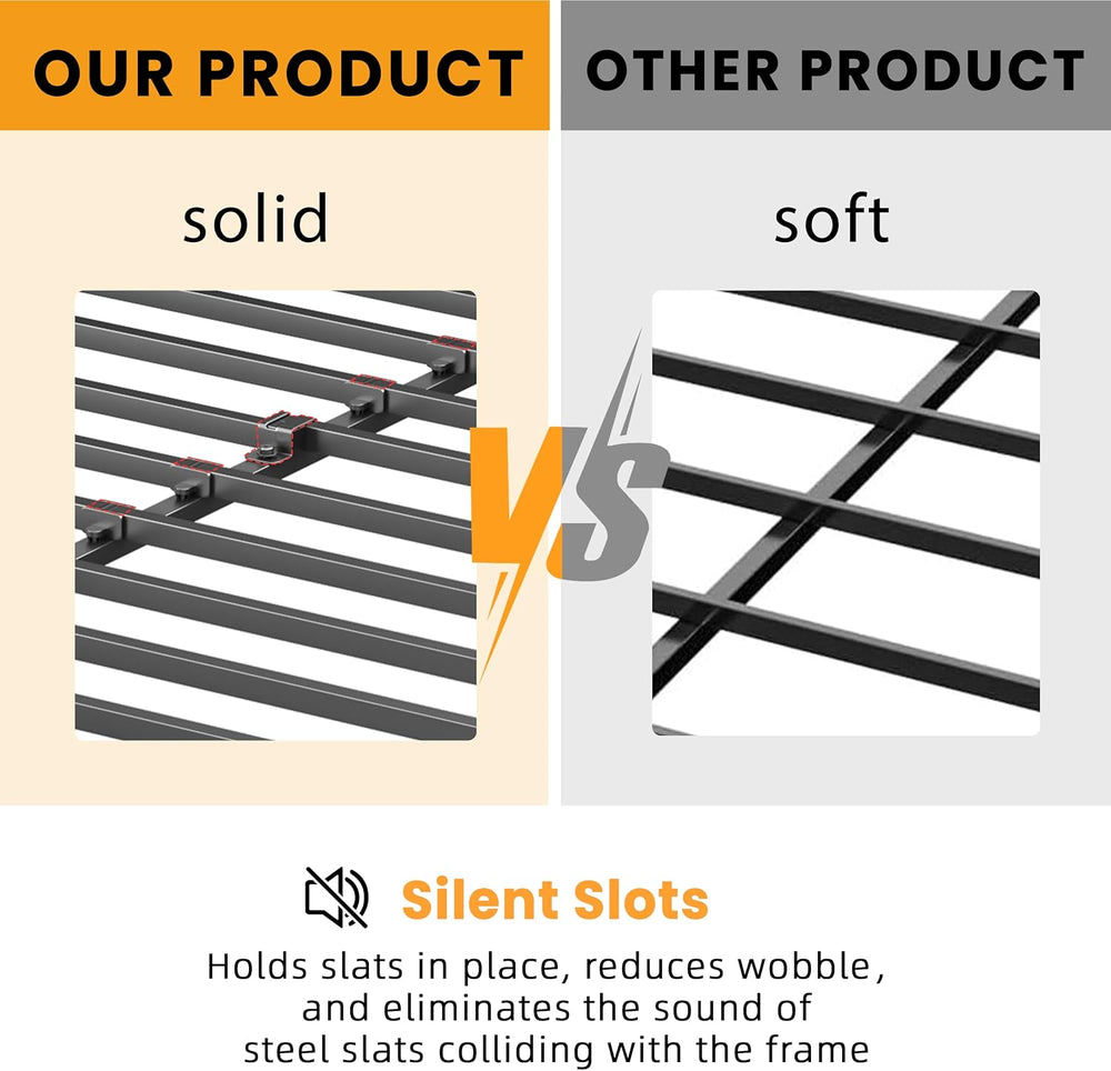 2 Inch Queen Metal Box Spring with Round Corners, Low Profile bed slat