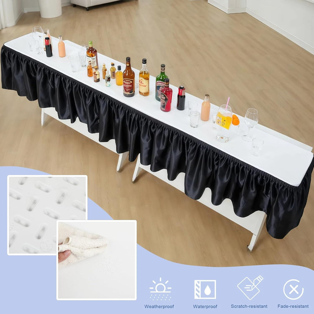 Vercraft Portable Bar Top Riser Tables with Skirt, Black Skirt, 8 ft, White