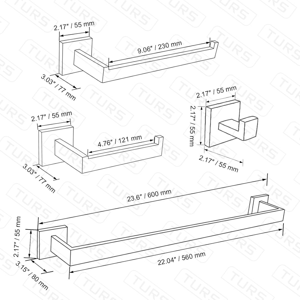 TURS Brushed Nickel 10-Piece Bathroom Hardware Set Towel Bar Set SUS304 Stain...
