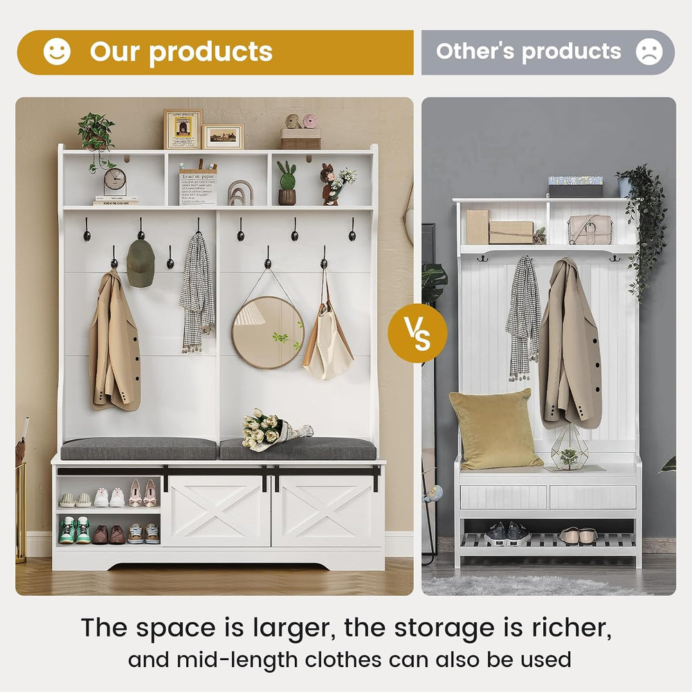 UPOSOJA Hall Tree with Bench and Shoe Storage, Entryway Bench with Coat Rack,...