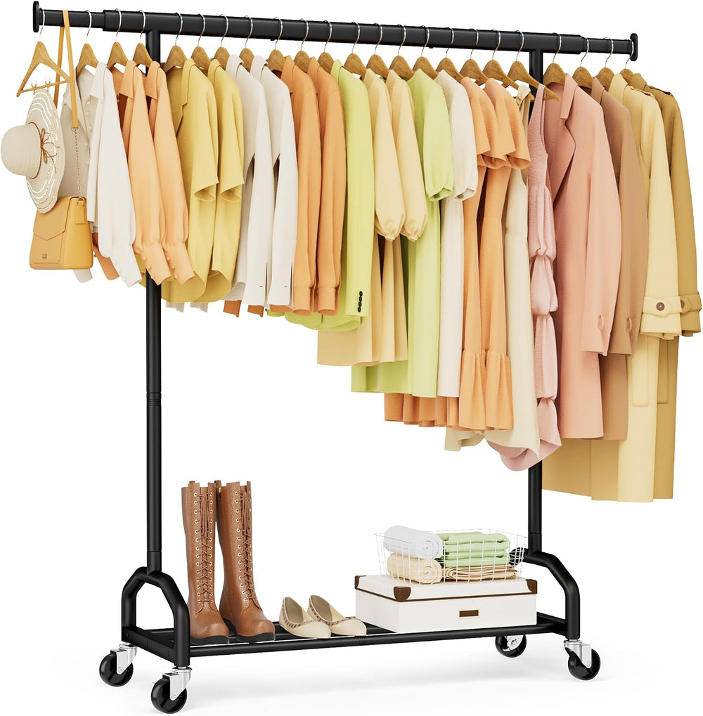 65" Metal Clothes Rack, Heavy Duty Rolling Clothing Rack 380LBS