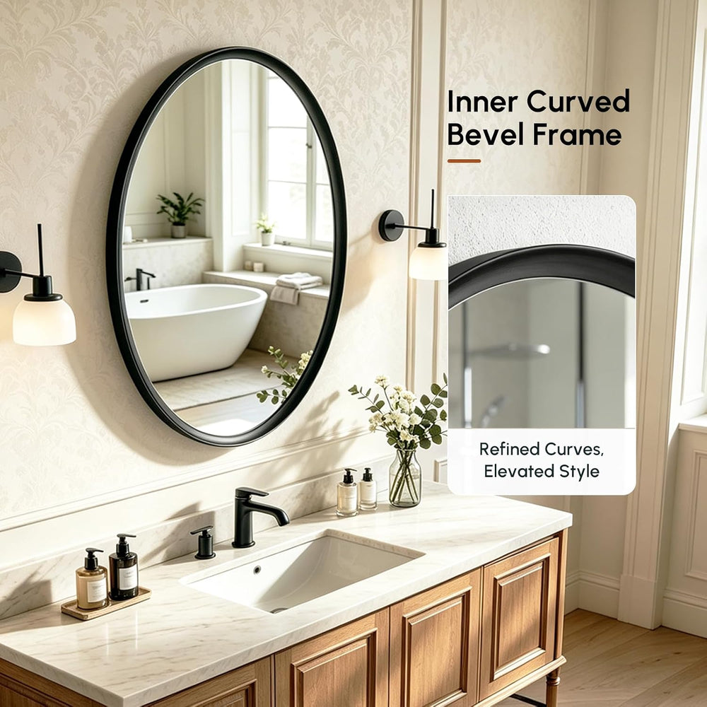USHOWER Black Oval Bathroom Mirror, 24x36 Inch Oval Mirror