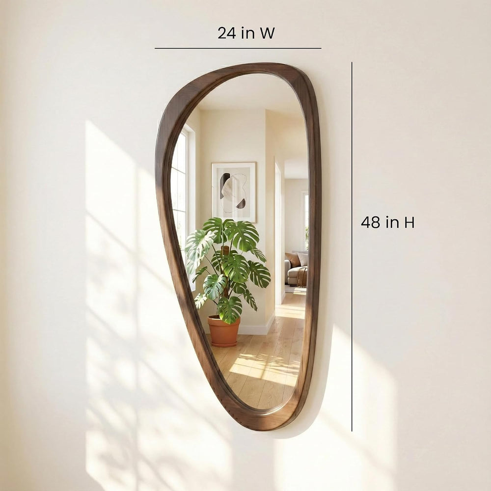 Solid Wood 48"x24" Dark Walnut Large Organic Irregular Wall Mirror