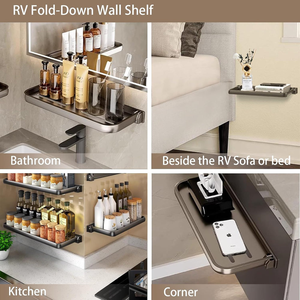2 Pack RV Aluminum Foldabling Shelf,12"x5.2" Wall Mounted Fold Down...