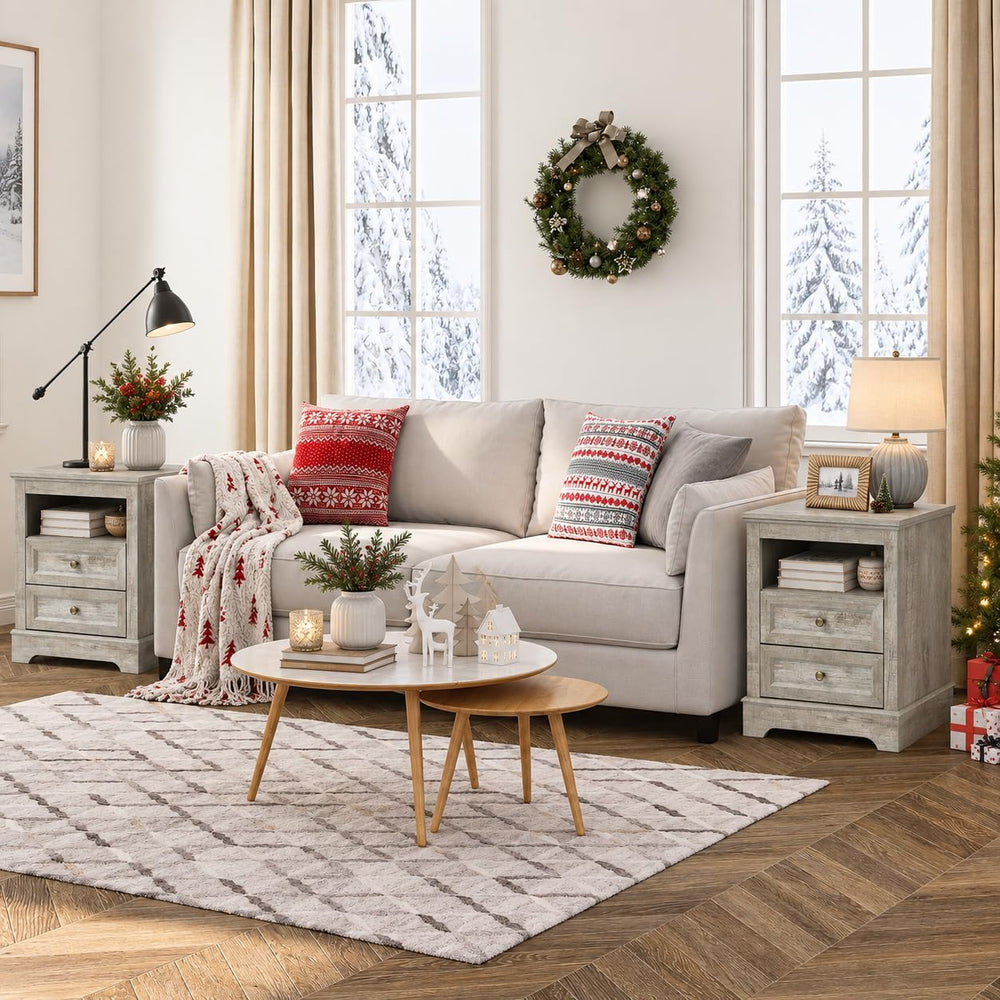 LOUVIXA Farmhouse Bedroom Sets of 3, Including 9 Drawer Dresser, Nightstand S...