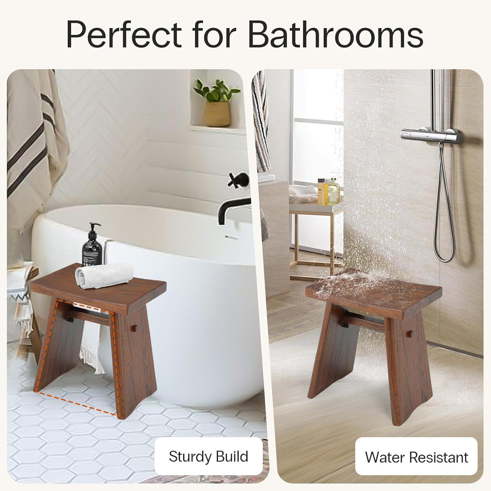 StrongTek Teak Shower Stool, 18 in, Curved Seat, 350 lb, Dark Brown