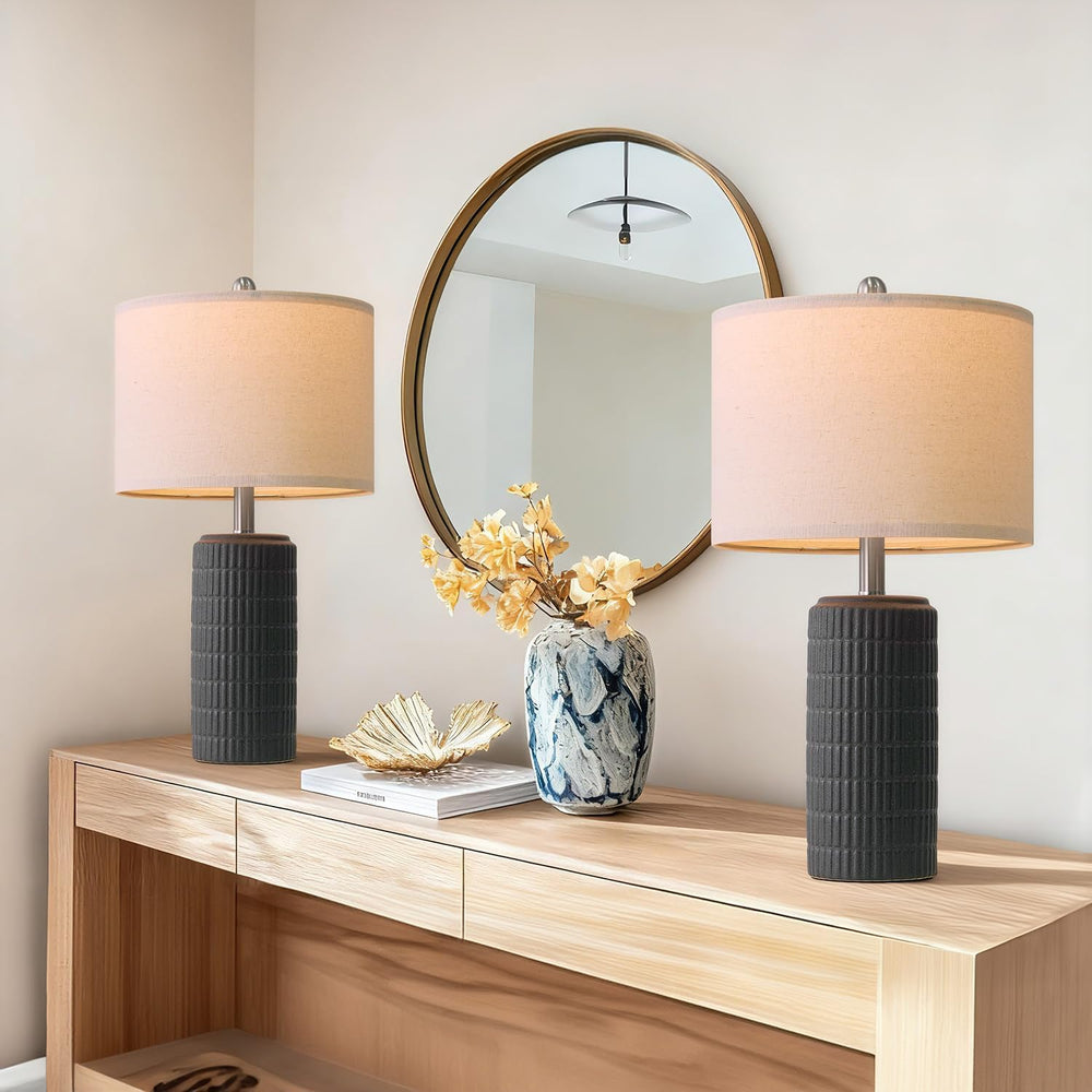 PoKat 23" Matte-Textured Ceramic Table Lamps Set of 2 for Bedroom, Stone...