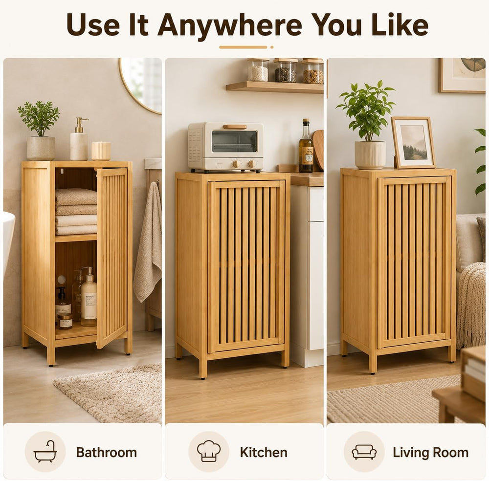 Bamboo Storage Cabinet, Freestanding Bathroom Floor Cabinet