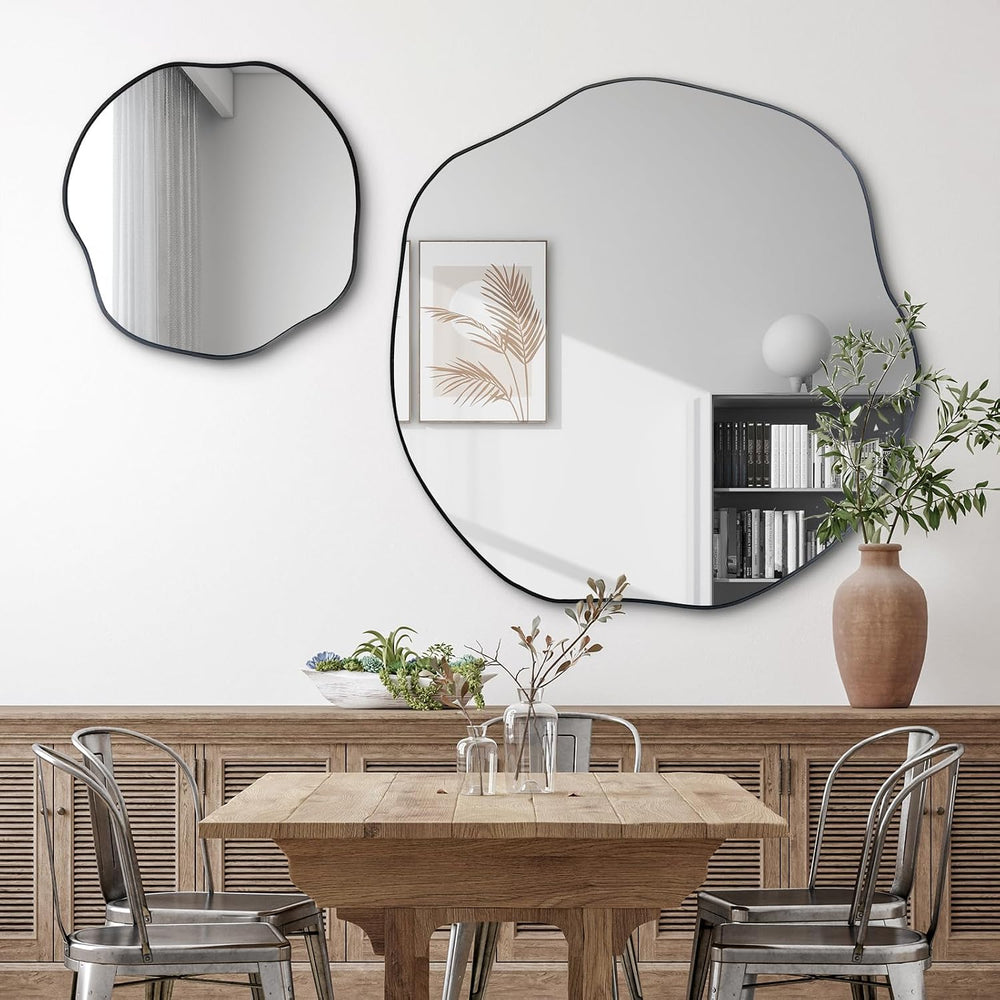 POZINO 35" Scalloped Wall Mirror, Irregular Shaped Frameless Mirror