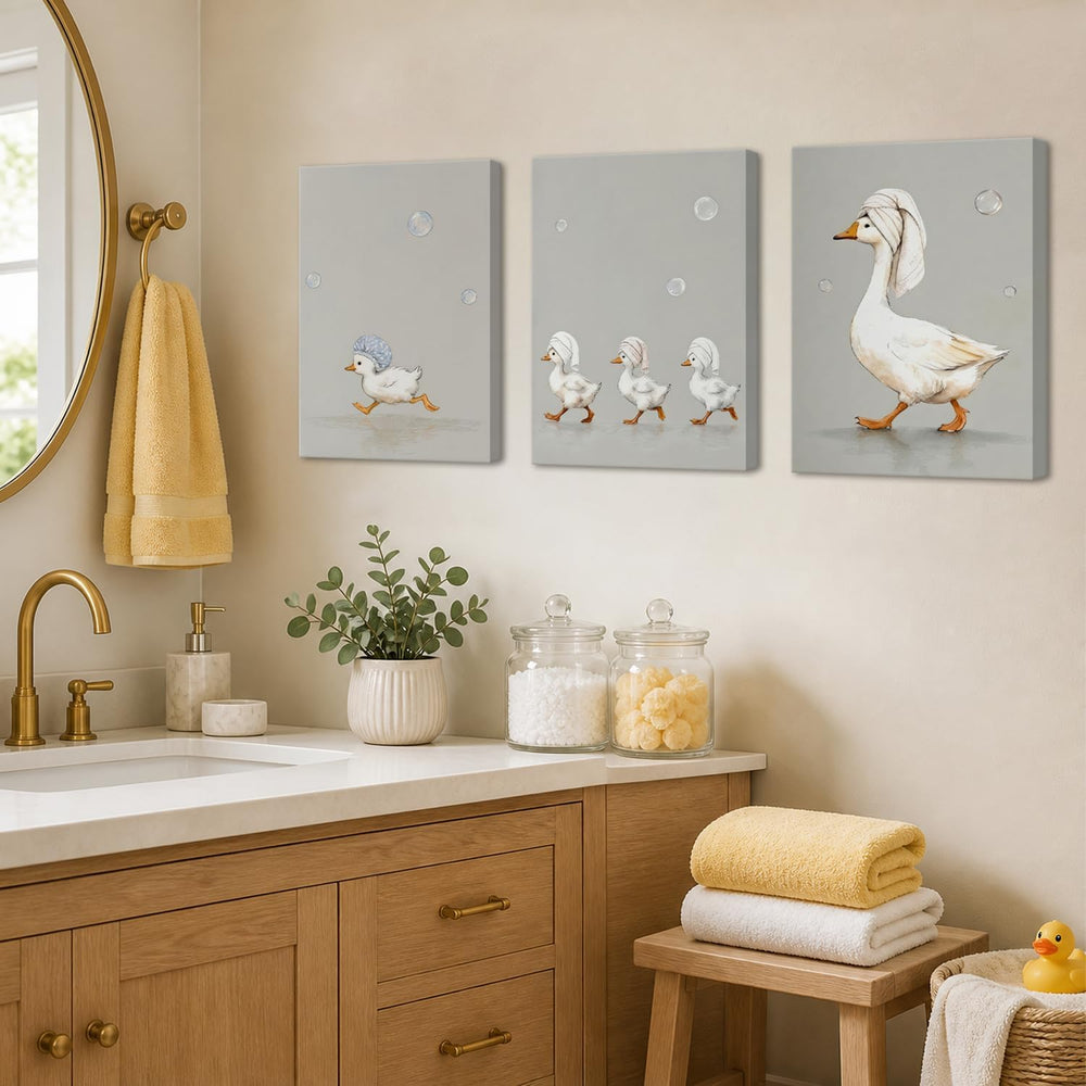 Funny Goose Bathroom Wall Art Set of 3, Cute Duck Bath Wall Decor Painting, W...