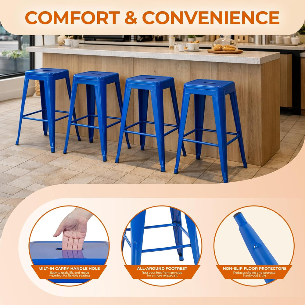 Victoria Blue Metal Bar Stools Set of 2, 24" inch