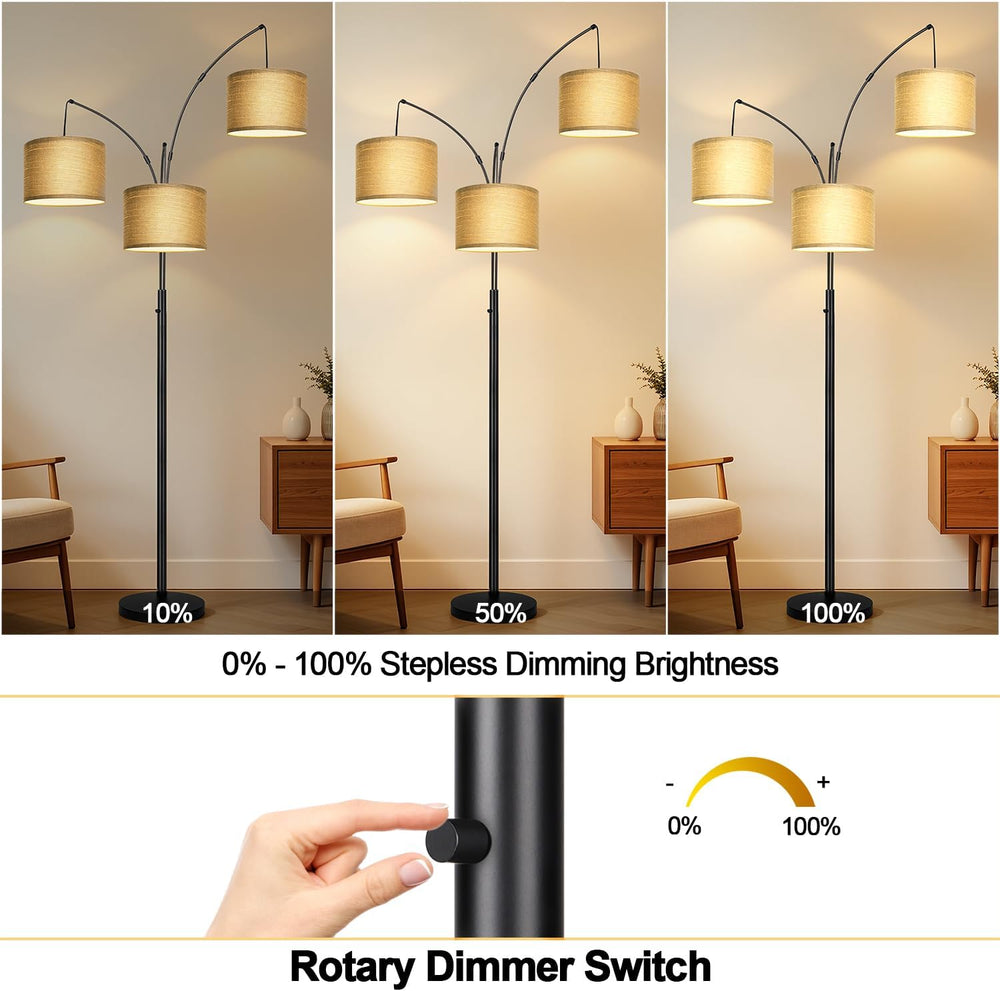 Nintiue Dimmable Floor Lamp, 3 Lights, Gold Arc, Champagne