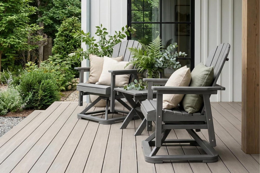 Set of 2 Adirondack Swivel Glider Chairs, All-Weather HDPE Patio Glider Set f...