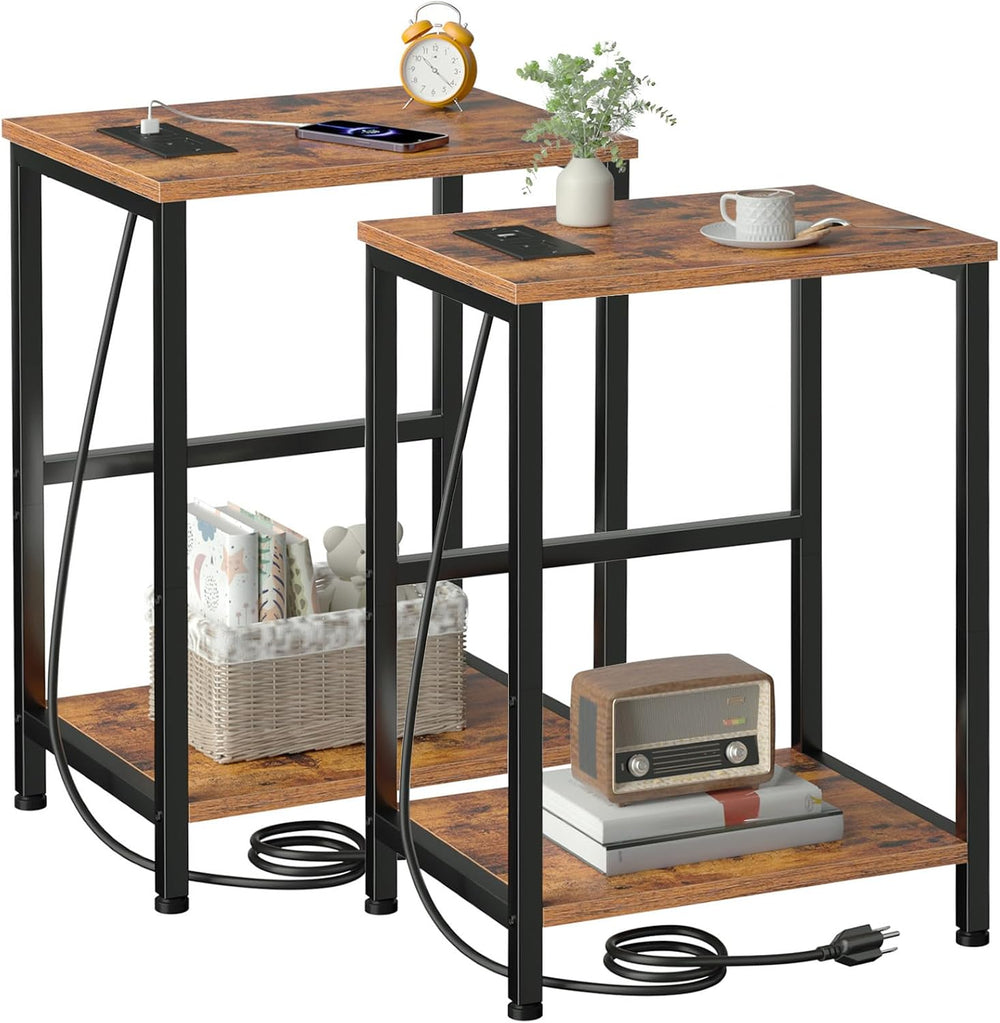 LOAKEKEL Small End Tables Set of 2, Side Table with Charging Station