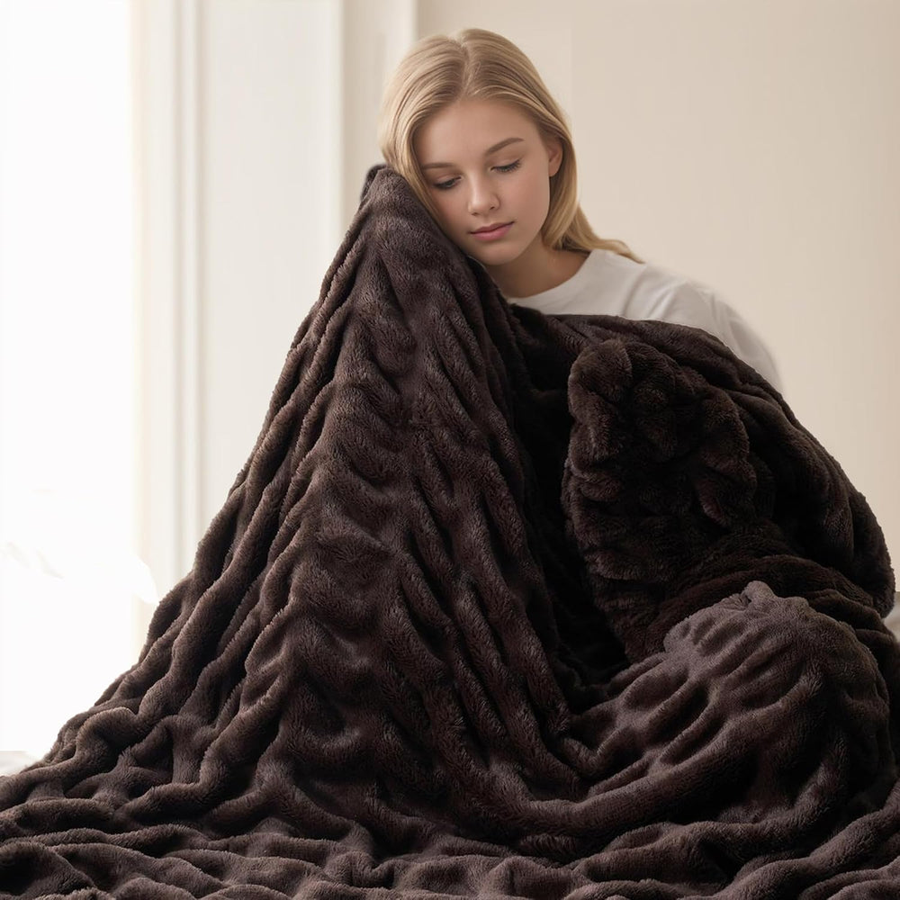 Battilo Dark Brown Faux Fur Throw Blanket for Couch, 50"x60", Doubl...
