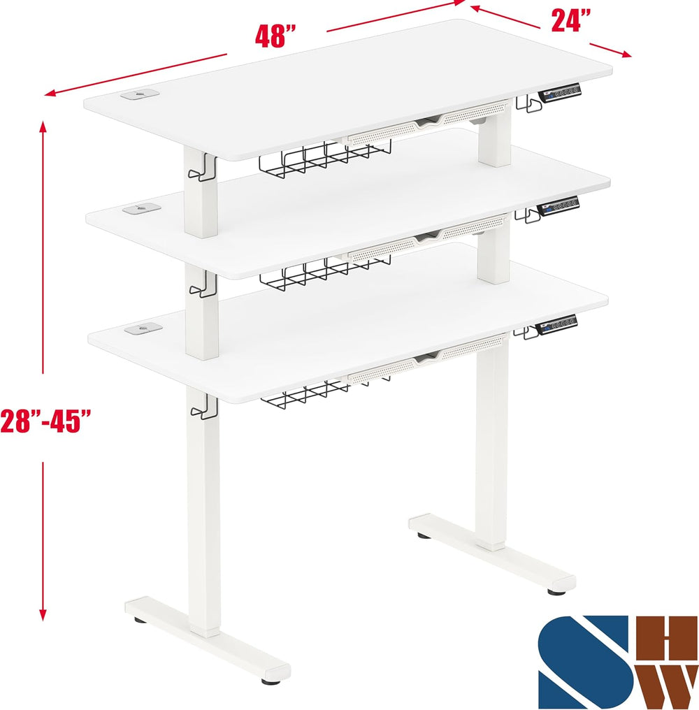 SHW 48-Inch Electric Height Adjustable Standing Desk w/ Drawer, White