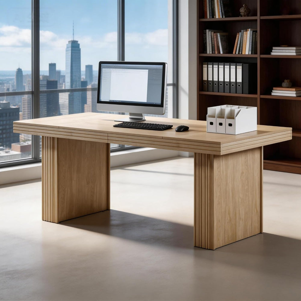 Tribesigns Modern Office Desk, Home Office Table with Wide Fluted Legs, Moder...