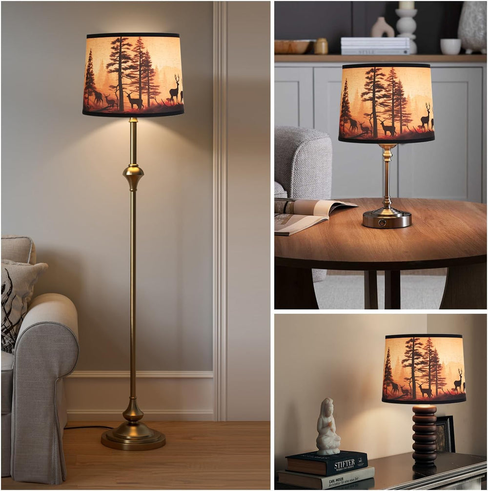 1pack Rustic Deer Printed Drum Lamp Shades for Table & Floor Lamps, 11.4&...