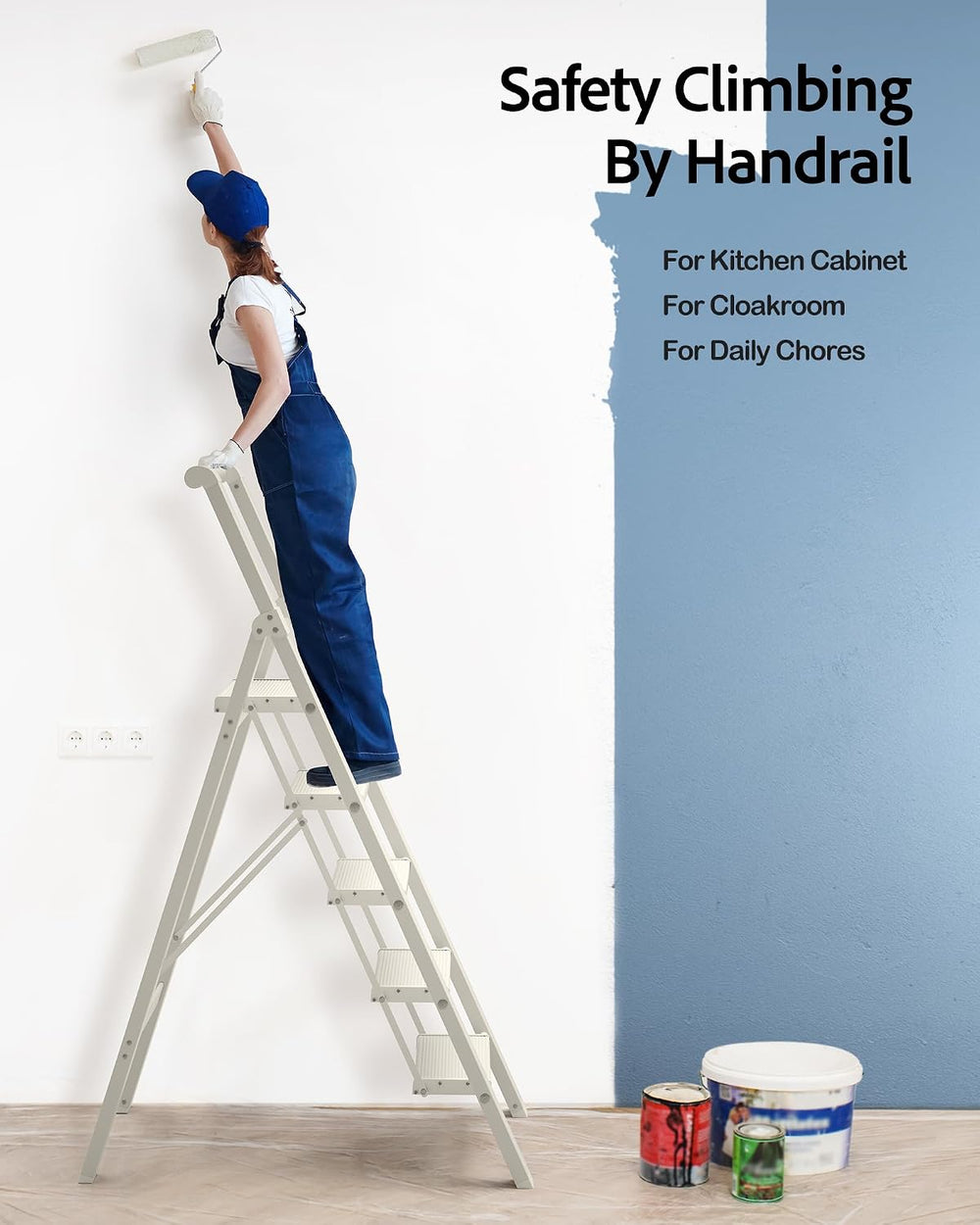 5 Step Ladder Foldable, Lightweight Aluminum Step Stool