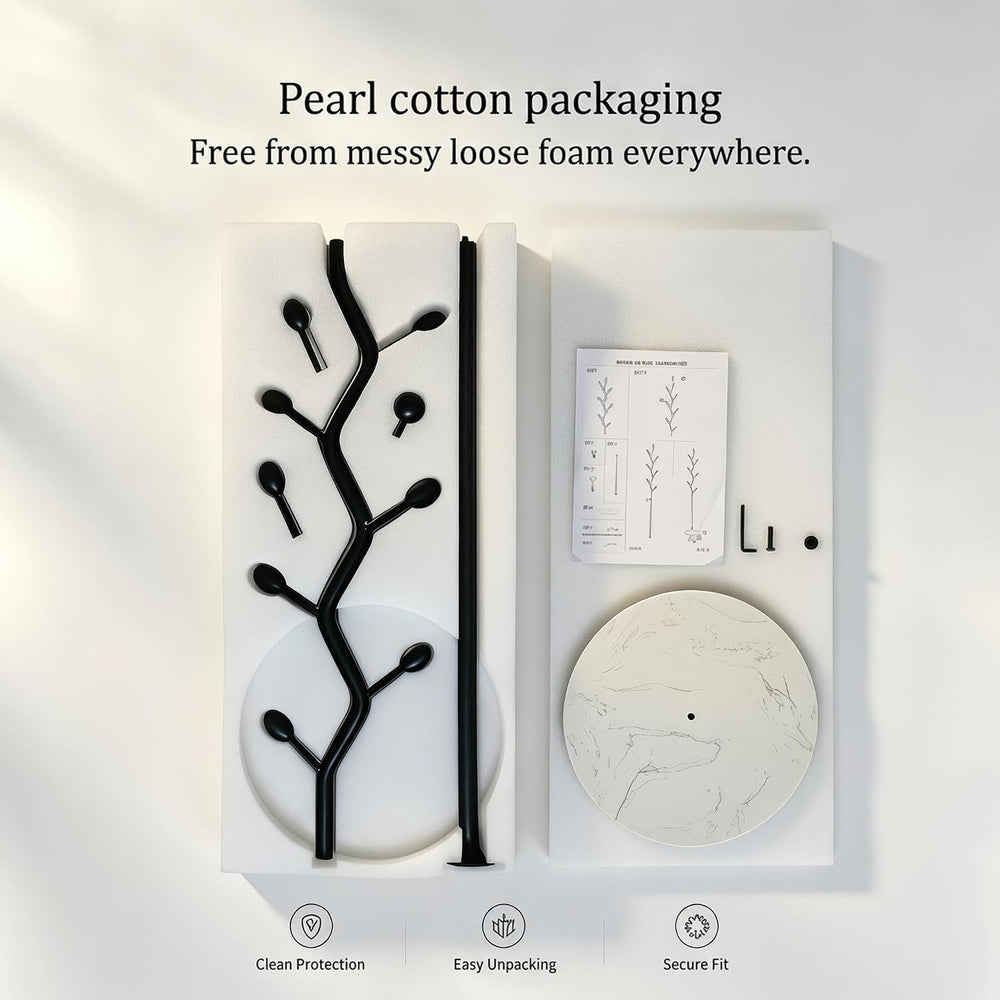 Black Freestanding Coat Rack & Tree Marble Base 9 Hooks