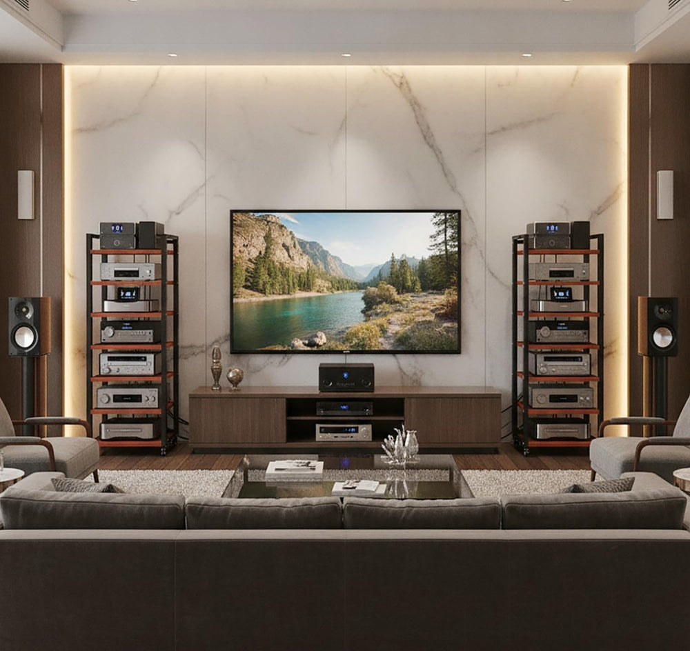 7 Tier AV Media Stand, 55in Audio Rack Tower Stereo Components Cabinet