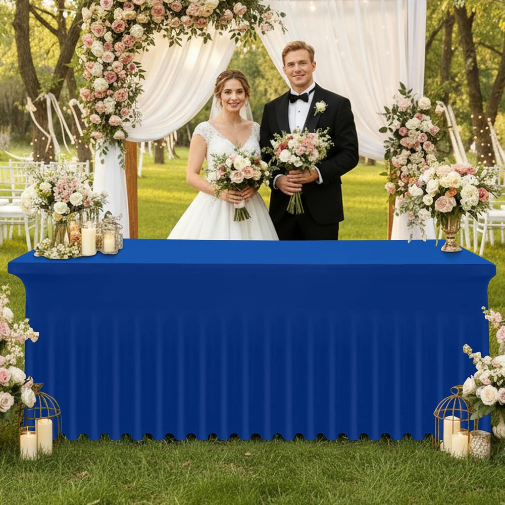Moosfor 2 Pack Spandex Fitted 6FT Rectangle Tablecloth, Elastic Table Skirt
