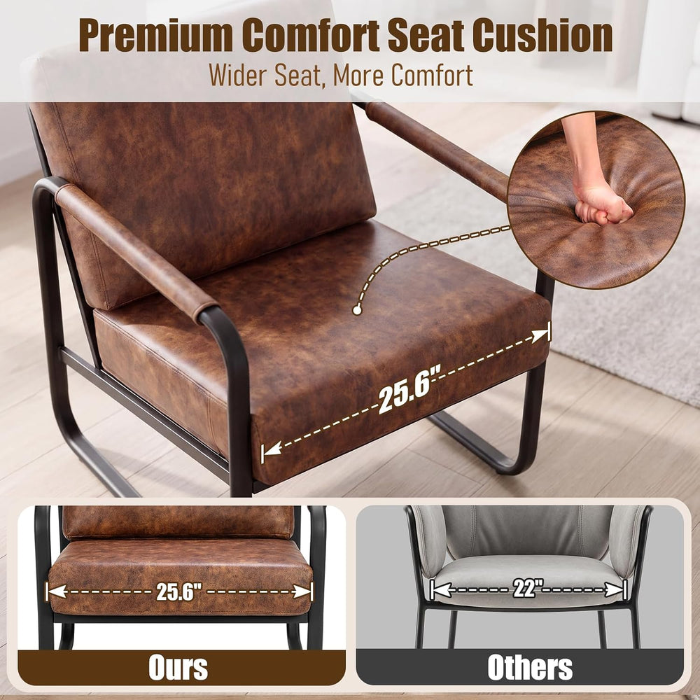 PrimeZone Faux Leather Mid-Century Modern Accent Chair Set of 3, Brown