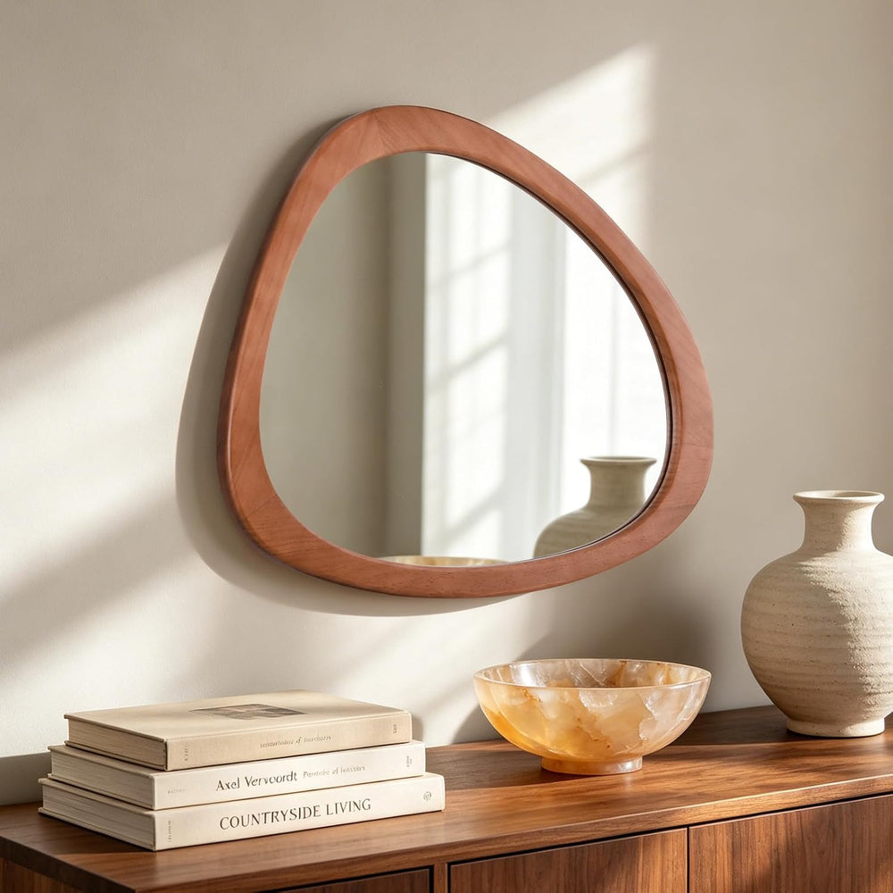 HOMECOOKIN 23 x 19 Asymmetrical Mirror, Irregular Wooden Wall Mirror for Bedr...