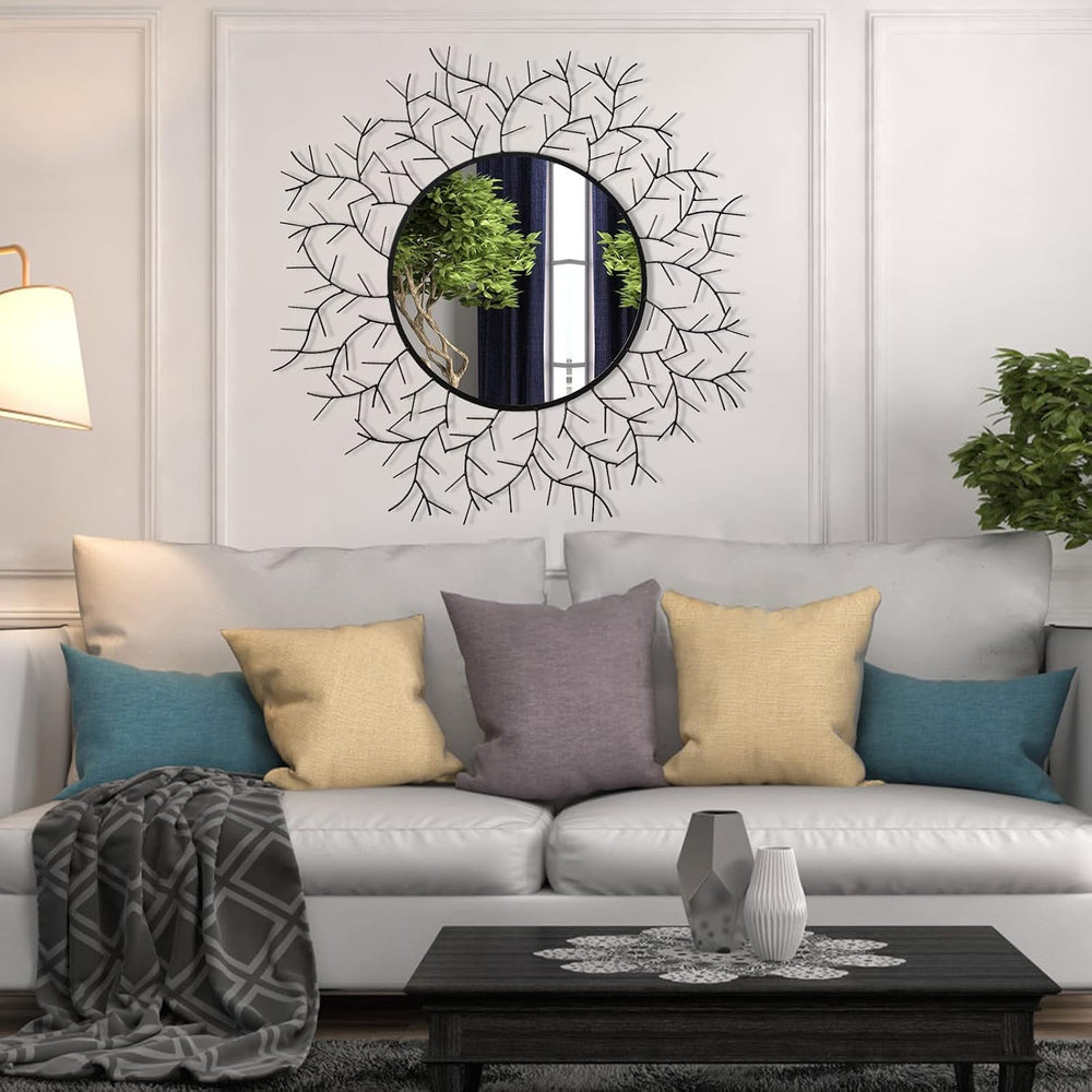 POZINO Round Wall Mirror, 30 Inch Circle Mirrors for Wall Decor, Black Metal ...