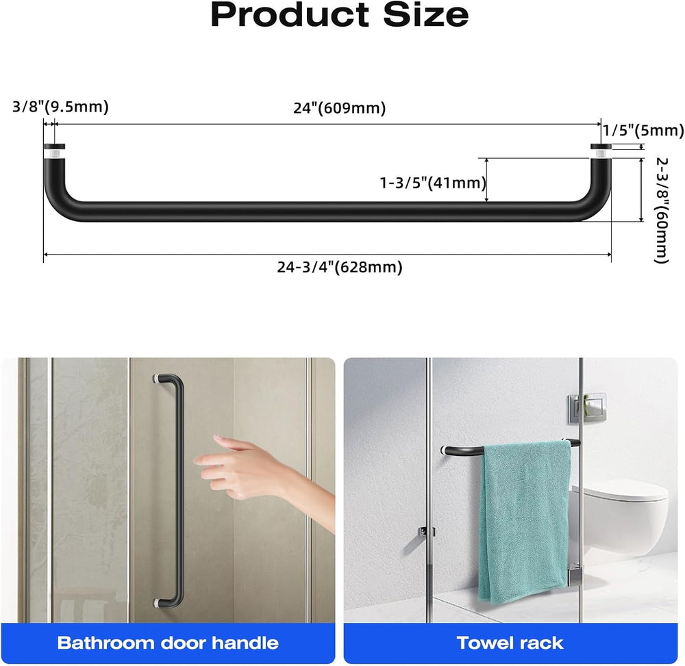 Ranbo 24 Inch Shower Door Handle, Single-Sided Towel Bar, Matte Black