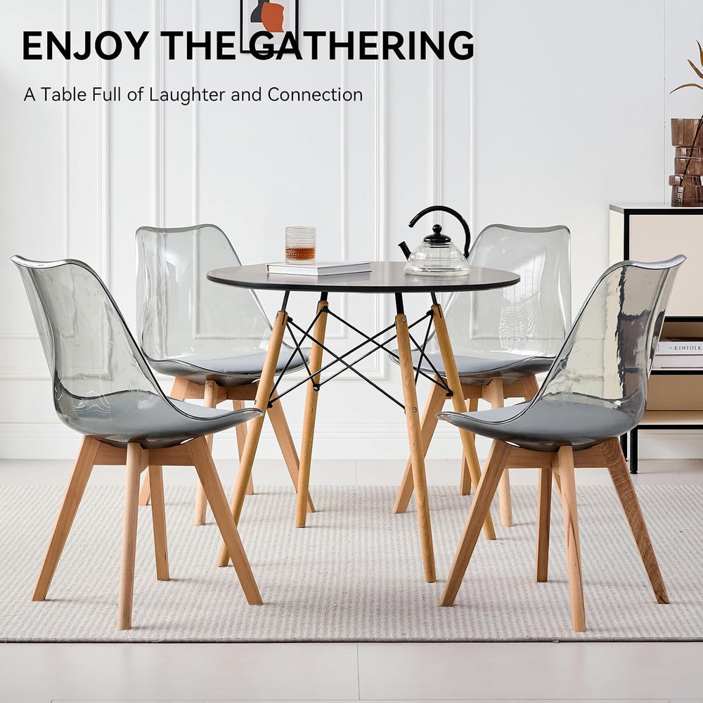 5-Piece Round Dining Set, 31.5" Black Table & Light Gray Chair