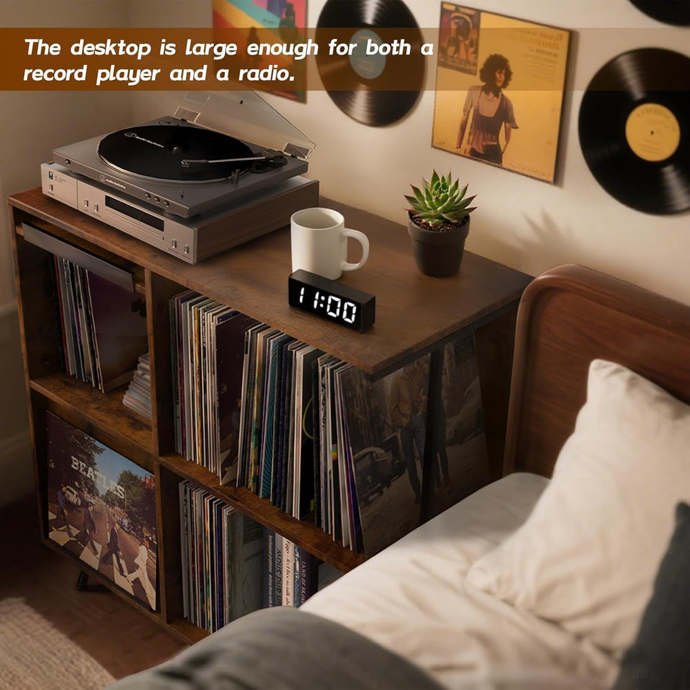 Faesun 3 Tier Record Player Stand with Flip-Down Record Shelf, Rustic Brown