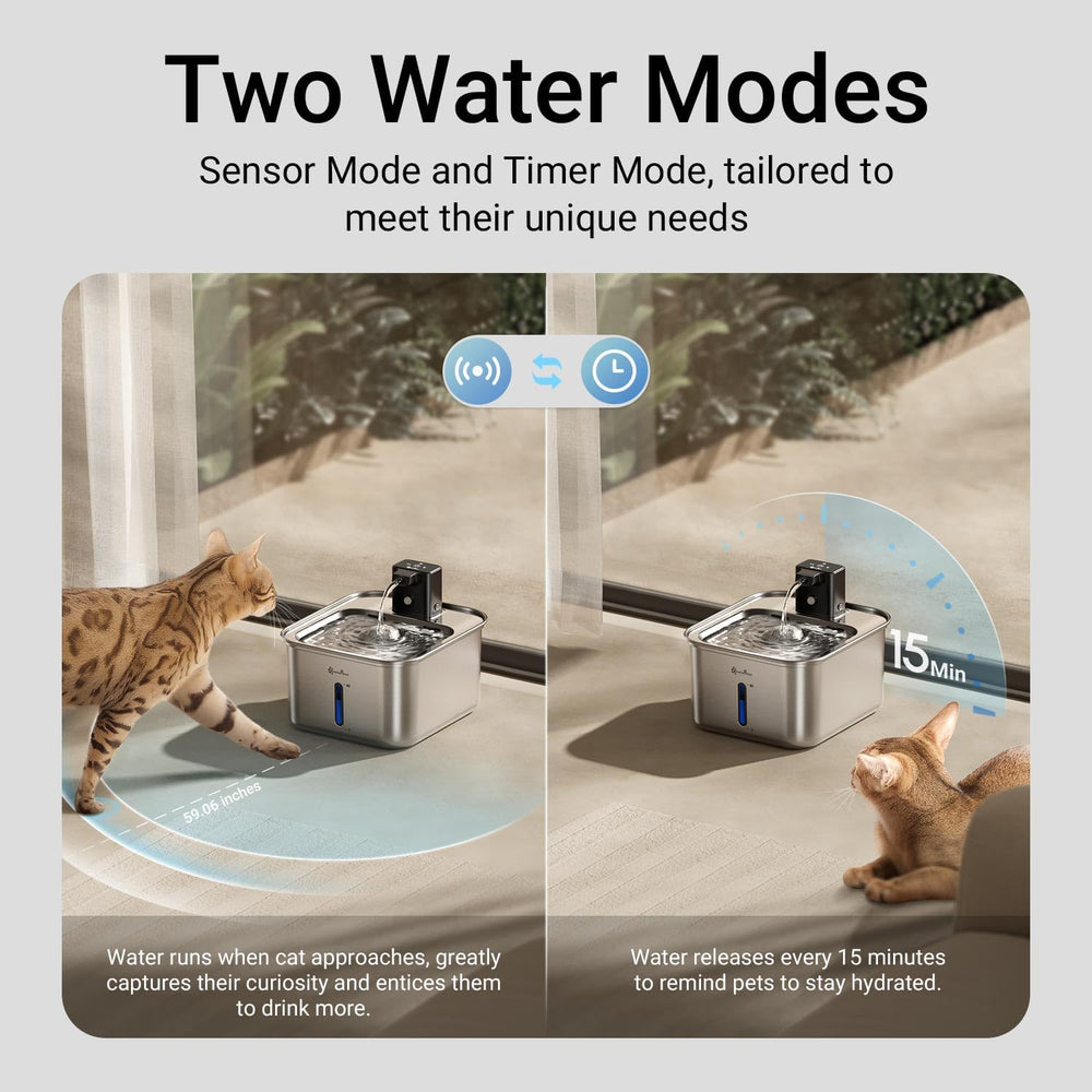 DownyPaws Cat Water Fountain Stainless Steel Wireless Automatic, Metal