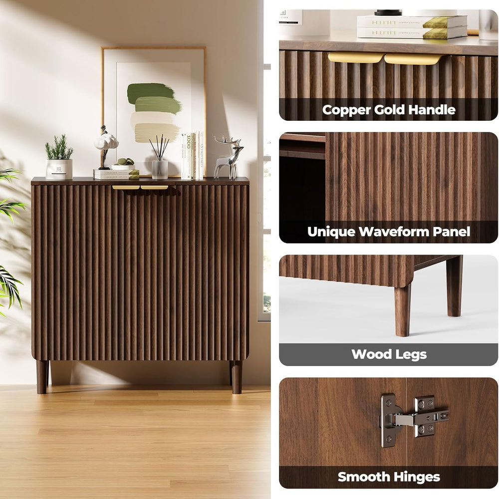 Wooden Storage Cabinets with 3-Level Adjustable Shelves, Walnut